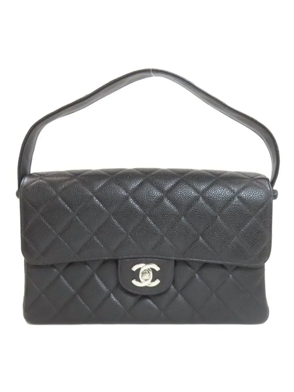 Chanel Quilted Double Face Silver Handbag Grained Calfskin